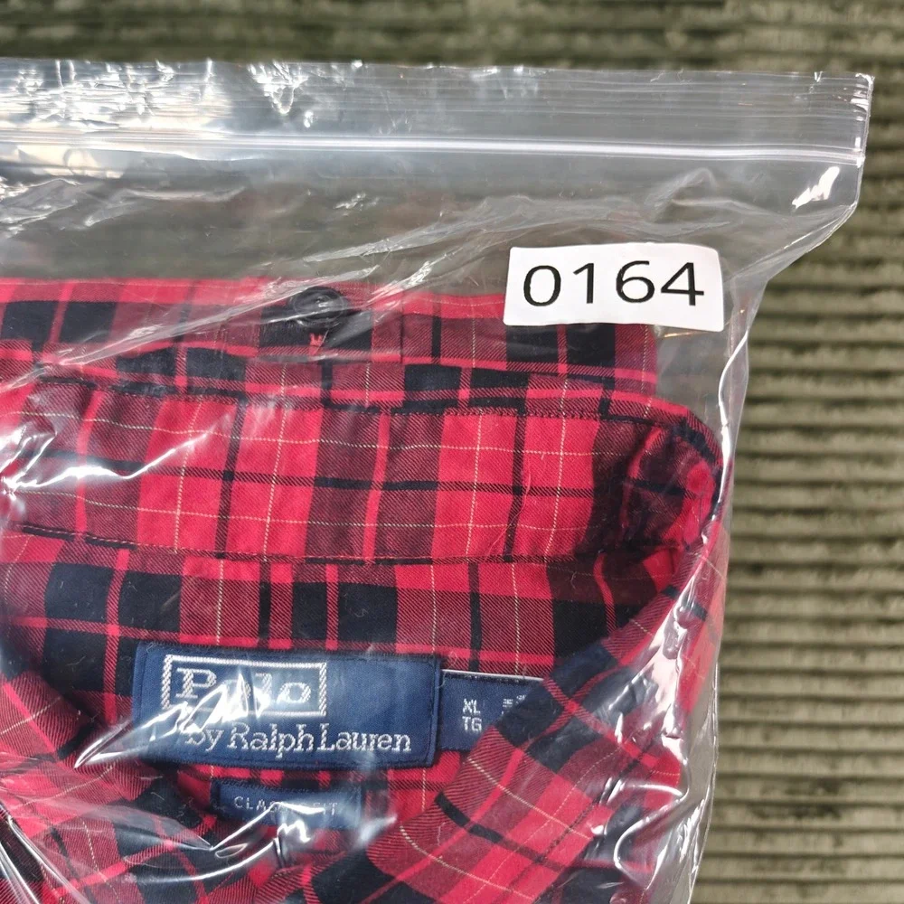 Polo Ralph Lauren Mens XL Classic Fit Red Black Plaid Flannel Button Down Shirt